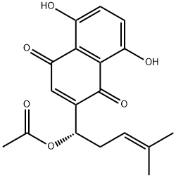5,8-Dihydroxy-2-[(S)-1-acetoxy-4-methyl-3-pentenyl]-1,4-naphthalenedione Struktur
