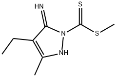 1H-Pyrazole-1-carbodithioicacid,4-ethyl-2,5-dihydro-5-imino-3-methyl-,methylester(9CI) 结构式