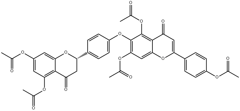 5,7-Diacetoxy-2-[4-[[5,7-diacetoxy-2-(4-acetoxyphenyl)-4-oxo-4H-1-benzopyran-6-yl]oxy]phenyl]-2,3-dihydro-4H-1-benzopyran-4-one Struktur