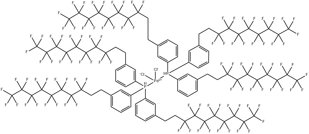双[三(3-(3,3,4,4,5,5,6,6,7,7,8,8,9,9,10,10,10-十七氟癸基)苯基)膦]二氯化钯(II), 343343-17-9, 结构式