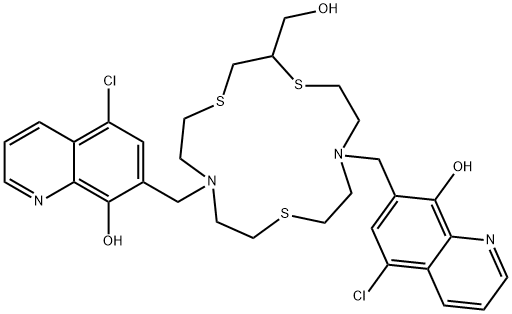 7,7'-[[2-(HYDROXYMETHYL)-1,4,10-TRITHIA-7,13-DIAZACYCLOPENTADECANE-7,13-DIYL]BIS(METHYLENE)]BIS[5-CHLORO-8-QUINOLINOL] Struktur