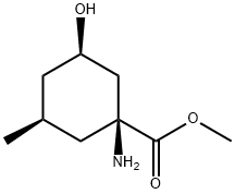 Cyclohexanecarboxylic acid, 1-amino-3-hydroxy-5-methyl-, methyl ester, 化学構造式