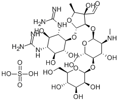 d-Streptamine, O-beta-d-mannopyranosyl-(1->4)-O-2-deoxy-2-(methylamino)-alpha-l-glucopyranosyl-(1->2)-O-5-deoxy-3-C-formyl-alpha-l-lyxofuranosyl-(1->4)-N,N'-bis(aminoiminomethyl)-, sulfate (salt) Structure