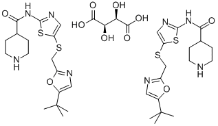 N-[5-[[[5-(1,1-二甲基乙基)-2-恶唑基]甲基]硫基]-2-噻唑基]-4-哌啶甲酰胺 L-酒石酸盐 (2:1), 345627-92-1, 结构式
