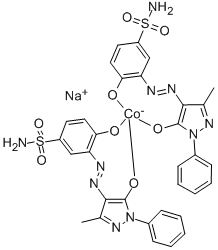 sodium bis[3-[(4,5-dihydro-3-methyl-5-oxo-1-phenyl-1H-pyrazol-4-yl)azo]-4-hydroxybenzenesulphonamidato(2-)]cobaltate(1-) Struktur