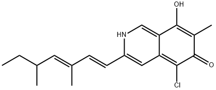 5-クロロ-3-[(1E,3E)-3,5-ジメチル-1,3-ヘプタジエニル]-8-ヒドロキシ-7-メチルイソキノリン-6(2H)-オン 化学構造式