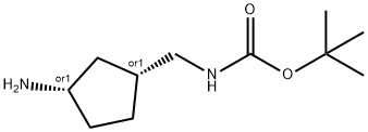 Carbamic acid, [[(1R,3S)-3-aminocyclopentyl]methyl]-, 1,1-dimethylethyl ester, Struktur