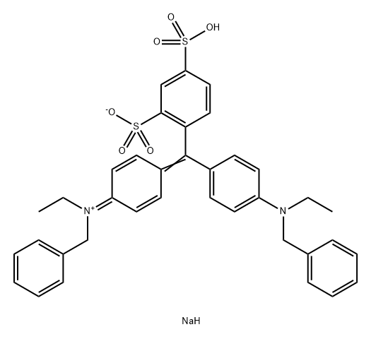 N-エチル-N-[4-[[4-(N-エチル-N-ベンジルアミノ)フェニル][2-スルホナト-4-ソジオスルホフェニル]メチレン]-2,5-シクロヘキサジエン-1-イリデン]ベンゼンメタンアミニウム 化学構造式