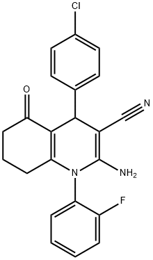 2-amino-4-(4-chlorophenyl)-1-(2-fluorophenyl)-5-oxo-1,4,5,6,7,8-hexahydro-3-quinolinecarbonitrile 结构式