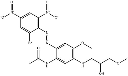 N-[2-[(2-bromo-4,6-dinitrophenyl)azo]-5-[(2-hydroxy-3-methoxypropyl)amino]-4-methoxyphenyl]acetamide Struktur