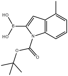 1H-Indole-1-carboxylic acid, 2-borono-4-methyl-, 1-(1,1-dimethylethyl) ester 化学構造式