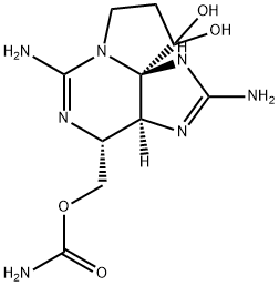 (3aS,10aS)-2,6-ジアミノ-4α-[[(アミノカルボニル)オキシ]メチル]-3aα,4,8,9-テトラヒドロ-1H,10H-ピロロ[1,2-c]プリン-10,10-ジオール 化学構造式