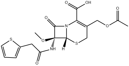 (6R-cis)-3-(acetoxymethyl)-7-methoxy-8-oxo-7-(2-thienylacetamido)-5-thia-1-azabicyclo[4.2.0]oct-2-ene-2-carboxylic acid Struktur