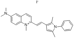 6-ジメチルアミノ-2-[2-(2,5-ジメチル-1-フェニル-1H-ピロール-3-イル)エテニル]-1-メチルキノリニウム·ヨージド 化学構造式