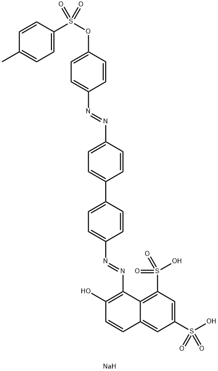 7-ヒドロキシ-8-[[4'-[[4-[[(4-メチルフェニル)スルホニル]オキシ]フェニル]アゾ]-1,1'-ビフェニル-4-イル]アゾ]-1,3-ナフタレンジスルホン酸二ナトリウム 化学構造式