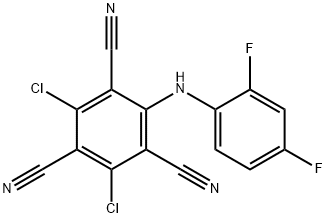 2,4-ジクロロ-6-[(2,4-ジフルオロフェニル)アミノ]-1,3,5-ベンゼントリカルボニトリル 化学構造式