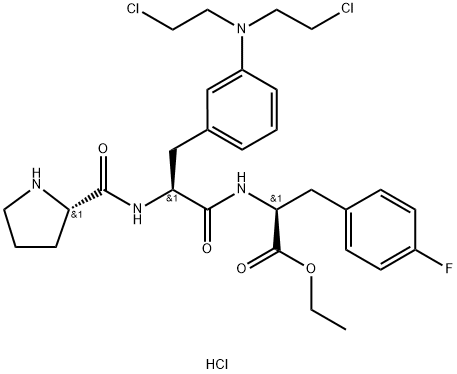 L-Pro-3-[ビス(2-クロロエチル)アミノ]-L-Phe-4-フルオロ-L-Phe-OEt・塩酸塩 化学構造式