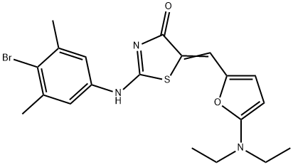 4(5H)-Thiazolone,  2-[(4-bromo-3,5-dimethylphenyl)amino]-5-[[5-(diethylamino)-2-furanyl]methylene]- Structure