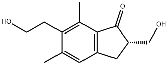 (S)-2,3-ジヒドロ-6-(2-ヒドロキシエチル)-2-ヒドロキシメチル-5,7-ジメチル-1H-インデン-1-オン 化学構造式