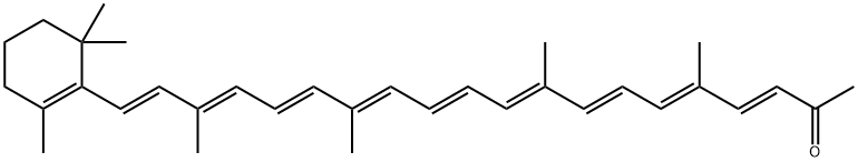 (E)-5,9,14,18-tetramethyl-20-(2,6,6-trimethylcyclohexenyl)-3,5,7,9,11,13,15,17,19-icosanonaen-2-one Struktur