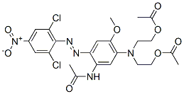 N-[5-[ビス[2-(アセチルオキシ)エチル]アミノ]-2-[(2,6-ジクロロ-4-ニトロフェニル)アゾ]-4-メトキシフェニル]アセトアミド 化学構造式