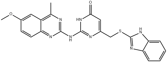 4-PYRIMIDINOL, 6-[(1H-BENZIMIDAZOL-2-YLTHIO)METHYL]-2-[(6-METHOXY-4-METHYL-2-QUINAZOLINYL)AMINO]- 结构式