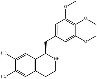 (R)-1β-(3,4,5-トリメトキシフェニルメチル)-1,2,3,4-テトラヒドロ-6,7-イソキノリンジオール 化学構造式