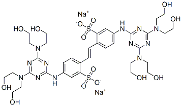 2,2'-(1,2-エテンジイル)ビス[5-[[4,6-ビス[ビス(2-ヒドロキシエチル)アミノ]-1,3,5-トリアジン-2-イル]アミノ]ベンゼンスルホン酸]ジナトリウム 化学構造式