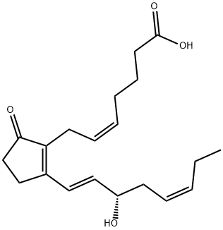 (5Z,13E,15S,17Z)-15-ヒドロキシ-9-オキソプロスタ-5,8(12),13,17-テトラエン-1-酸 化学構造式