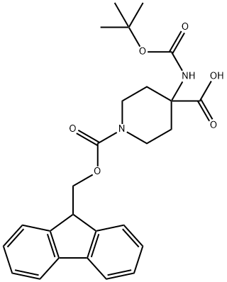 4-(叔丁氧羰基氨基)-1-芴甲氧羰基哌啶-4-羧酸, 368866-07-3, 结构式