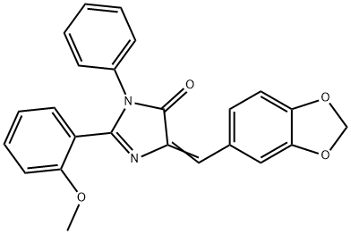 4H-Imidazol-4-one,  5-(1,3-benzodioxol-5-ylmethylene)-3,5-dihydro-2-(2-methoxyphenyl)-3-phenyl- 化学構造式
