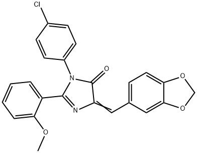 4H-Imidazol-4-one,  5-(1,3-benzodioxol-5-ylmethylene)-3-(4-chlorophenyl)-3,5-dihydro-2-(2-methoxyphenyl)- 结构式