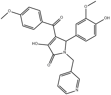 3-hydroxy-5-(4-hydroxy-3-methoxyphenyl)-4-(4-methoxybenzoyl)-1-(3-pyridinylmethyl)-1,5-dihydro-2H-pyrrol-2-one 化学構造式