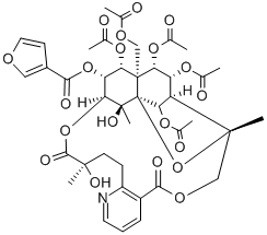 8α-アセトキシ-2-O-デアセチル-8-デオキソ-2-O-(3-フラニルカルボニル)-26-ヒドロキシエボニミン 化学構造式