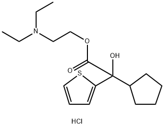 α-シクロペンチル-α-ヒドロキシ-2-チオフェン酢酸2-(ジエチルアミノ)エチル・塩酸塩 化学構造式