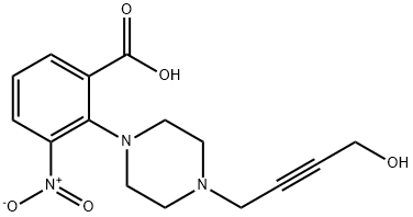2-[4-(4-HYDROXYBUT-2-YNYL)PIPERAZIN-1-YL]-3-NITROBENZOIC ACID, 374063-97-5, 结构式