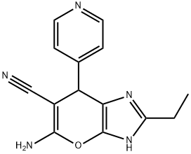 Pyrano[2,3-d]imidazole-6-carbonitrile,  5-amino-2-ethyl-1,7-dihydro-7-(4-pyridinyl)-  (9CI) Structure