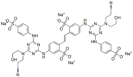 tetrasodium 4,4'-bis[[4-[(2-cyanoethyl)(2-hydroxyethyl)amino]-6-[(4-sulphonatophenyl)amino]-1,3,5-triazin-2-yl]amino]stilbene-2,2'-disulphonate 结构式