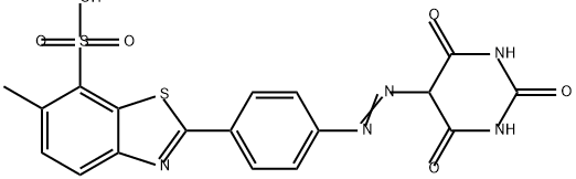 2-[4-[(hexahydro-2,4,6-trioxopyrimidin-5-yl)azo]phenyl]-6-methylbenzothiazole-7-sulphonic acid Struktur