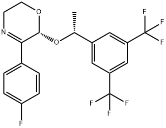(2R)-2-[(1R)-1-[3,5-ビス(トリフルオロメチル)フェニル]エトキシ]-3-(4-フルオロフェニル)-5,6-ジヒドロ-2H-1,4-オキサジン 化学構造式