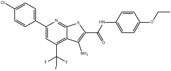 3-amino-6-(4-chlorophenyl)-N-(4-ethoxyphenyl)-4-(trifluoromethyl)thieno[2,3-b]pyridine-2-carboxamide Struktur