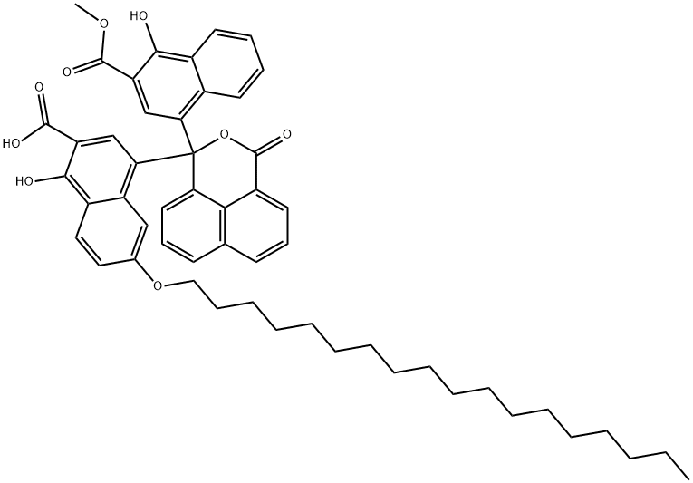 1-hydroxy-4-[1-[4-hydroxy-3-(methoxycarbonyl)-1-naphthyl]-3-oxo-1H,3H-naphtho[1,8-cd]pyran-1-yl]-6-(octadecyloxy)-2-naphthoic acid,38122-80-4,结构式