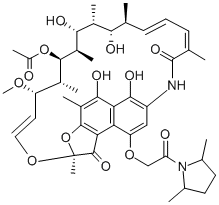 2,7-(Epoxypentadeca(1,11,13)trienimino)naphtho(2,1-b)furan-1,11(2H)-di one, 9-((2,5-dimethyl-1-pyrrolidinylcarbonyl)methoxy)-2,4,12,16,18,20, 22-heptamethyl-23-methoxy-5,6,17,19,21-pentahydroxy-, 21-acetate 化学構造式