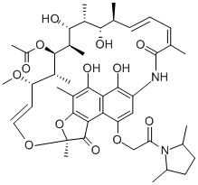 2,7-(Epoxypentadeca(1,11,13)trienimino)naphtho(2,1-b)furan-1,11(2H)-di one, 9-((2,5-dimethyl-1-pyrrolidinylcarbonyl)methoxy)-2,4,12,16,18,20, 22-heptamethyl-23-methoxy-5,6,17,19,21-pentahydroxy-, 21-acetate,38123-17-0,结构式