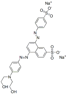 5-[[4-[ビス(2-ヒドロキシエチル)アミノ]フェニル]アゾ]-8-[(4-スルホフェニル)アゾ]-2-ナフタレンスルホン酸ジナトリウム 化学構造式