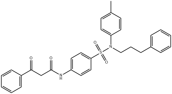 3-oxo-3-phenyl-N-[4-[N-(3-phenylpropyl)-N-(p-tolyl)sulphamoyl]phenyl]propionamide Struktur