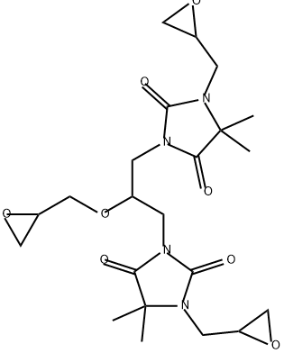 3,3'-[2-(オキシラニルメトキシ)-1,3-プロパンジイル]ビス[5,5-ジメチル-1-(オキシラニルメチル)-2,4-イミダゾリジンジオン] 化学構造式