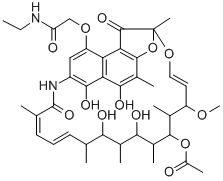 Acetamide, 2-((1,2-dihydro-5,6,17,19,21-pentahydroxy-23-methoxy-2,4,12 ,16,18,20,22-heptamethyl-1,11-dioxo-2,7-(epoxypentadeca(1,11,13)trieni mino)naphtho(2,1-b)furan-9-yl)oxy)-N-ethyl-, 21-acetate Struktur
