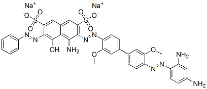 disodium 4-amino-3-[[4'-[(2,4-diaminophenyl)azo]-3,3'-dimethoxy[1,1'-biphenyl]-4-yl]azo]-5-hydroxy-6-(phenylazo)naphthalene-2,7-disulphonate,38449-92-2,结构式