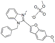 2-(6-methoxybenzofuran-2-yl)-1-benzyl-3-methyl-1H-benzimidazolium methyl sulphate Struktur